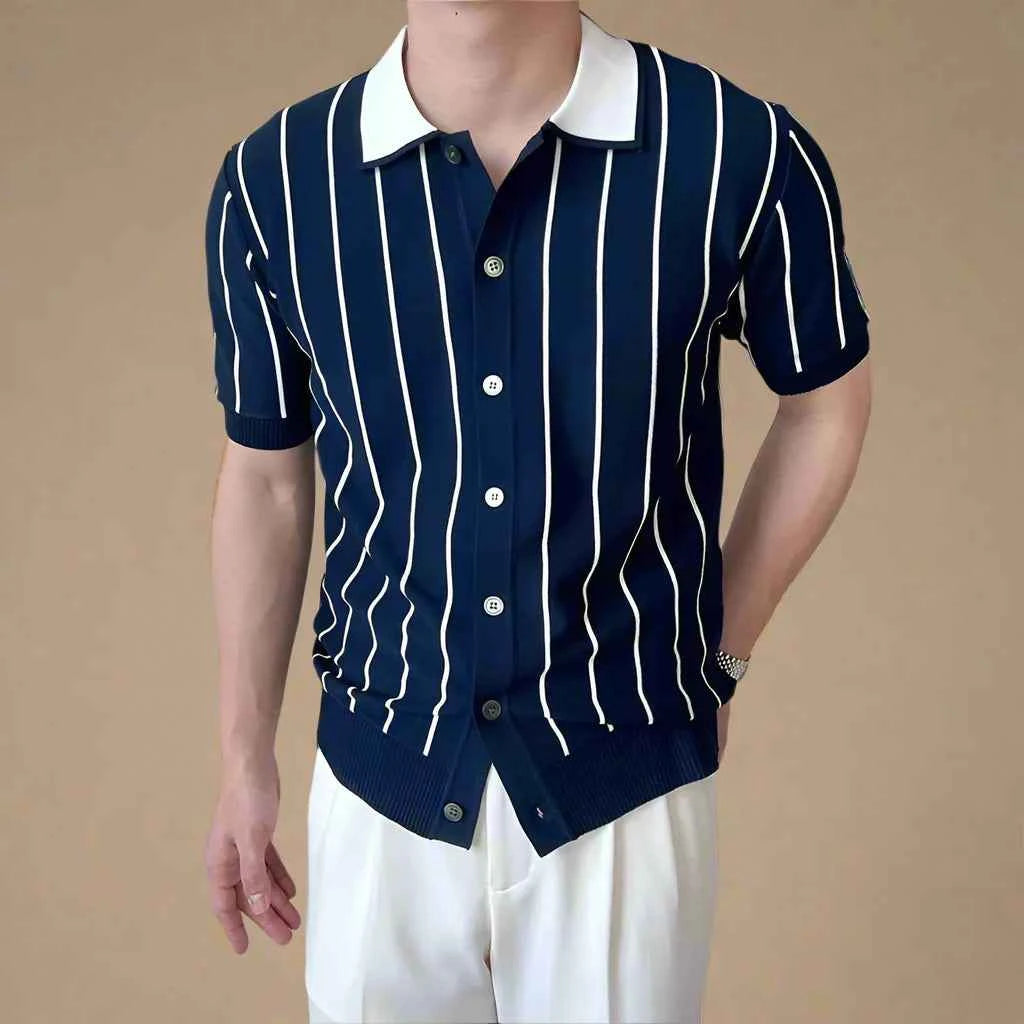Men's Striped Knit Polo Shirt