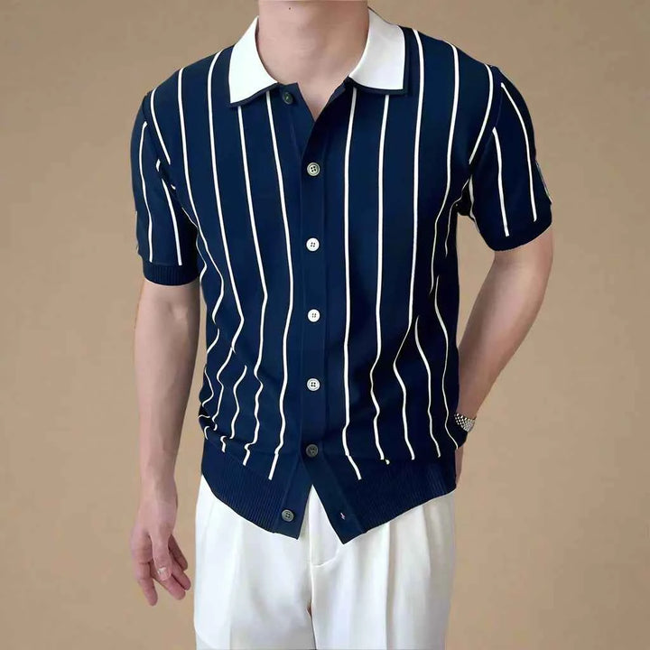 Men's Striped Knit Polo Shirt