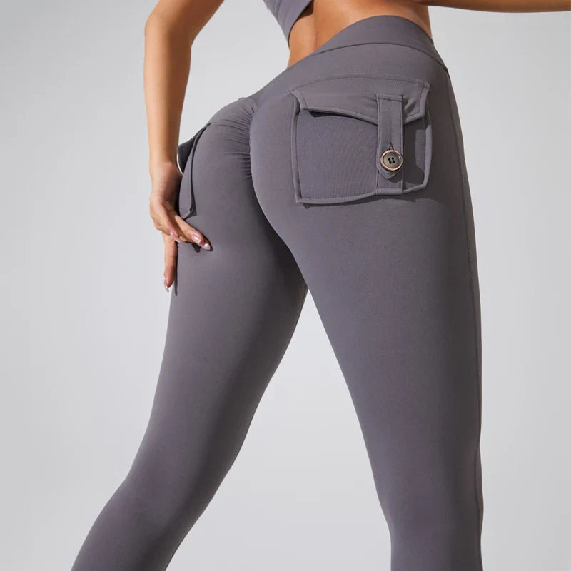 Women's Breathable Yoga Pants with Butt Pocket, Nylon Sports Leggings