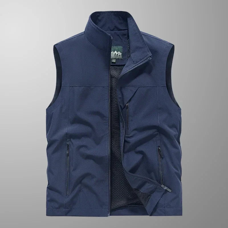 Men's Polyester Sleeveless Stand Collar Waterproof Vest