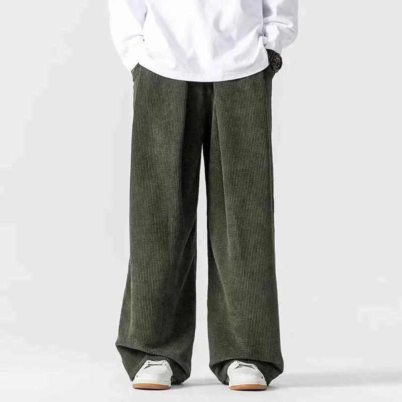 Men's Wide-Leg Corduroy Trousers Green