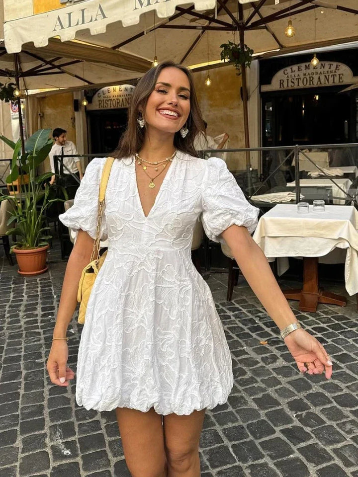 Fay | Women's White Dress with Ruffled Embroidery