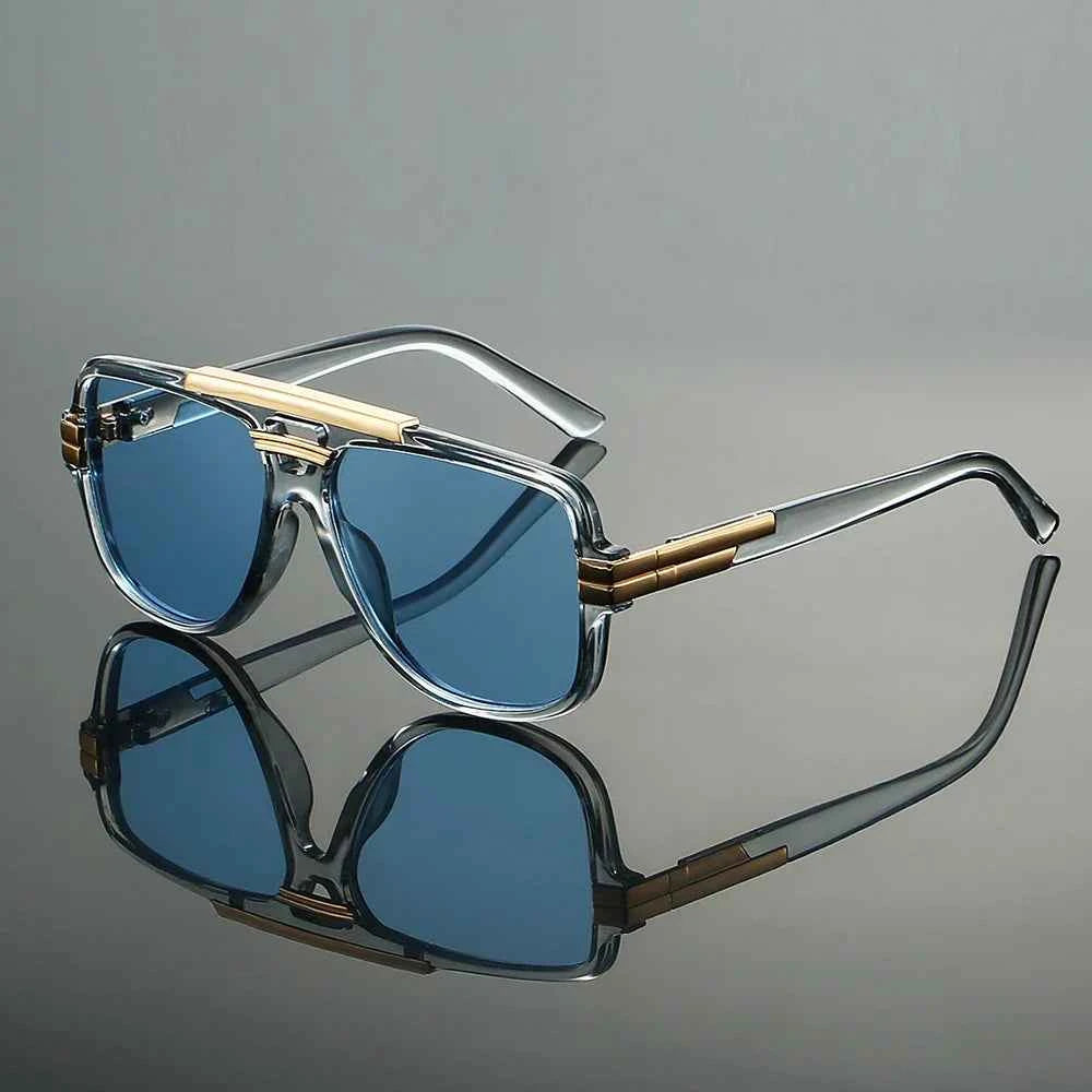 Double Bridge Fashion Sunglasses Blue & Gold