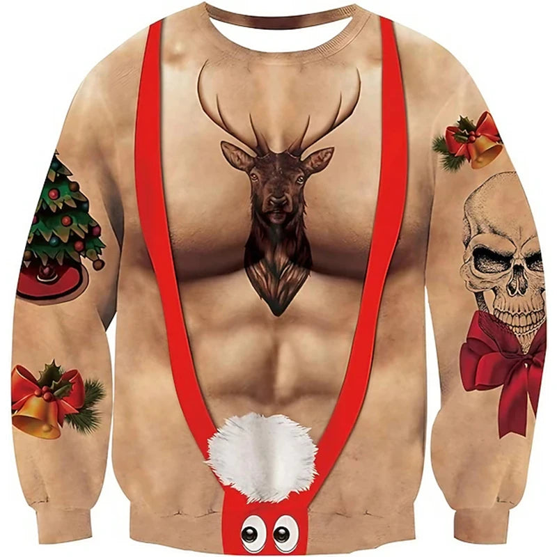 Sjov grim julesweater med 3D-print til mænd - festpullover som gave