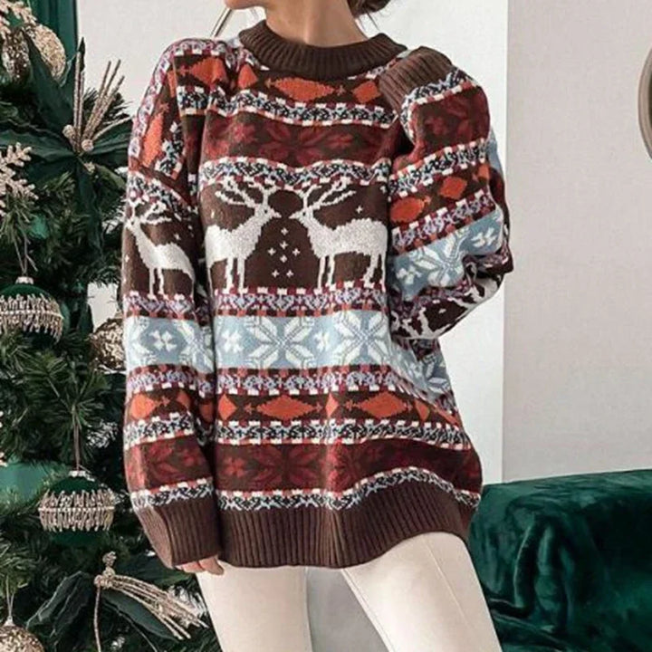 Women's Y2K Style Christmas Winter Sweater with Allover Print and Oversized Fit