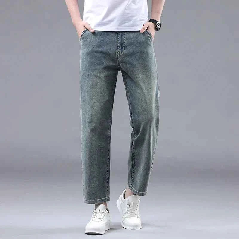 Men's Cropped Denim Jeans Dark Blue