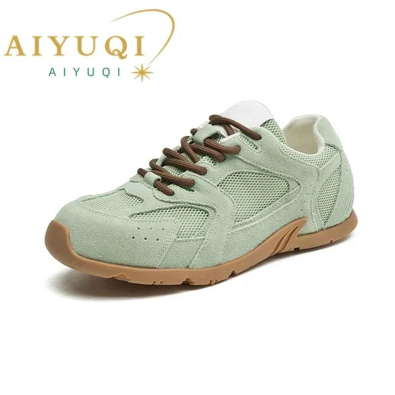 Women’s Genuine Leather Retro German Trainers Shoes Blue