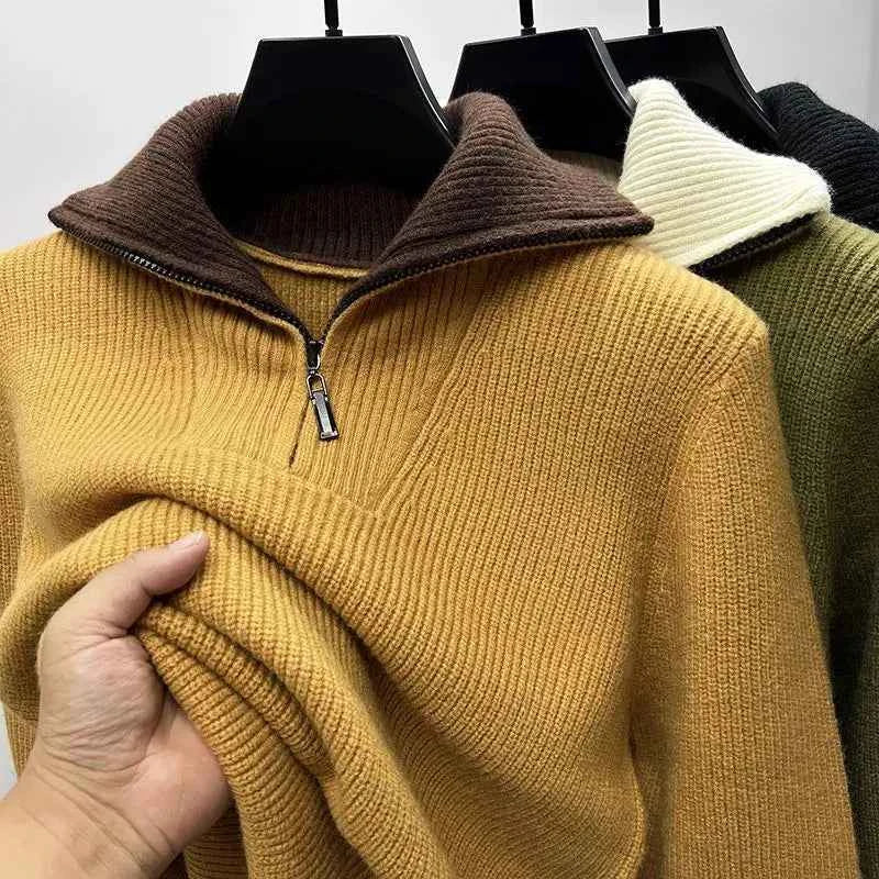 Men's Half-Zip Knit Sweater - Premium Quality Yellow