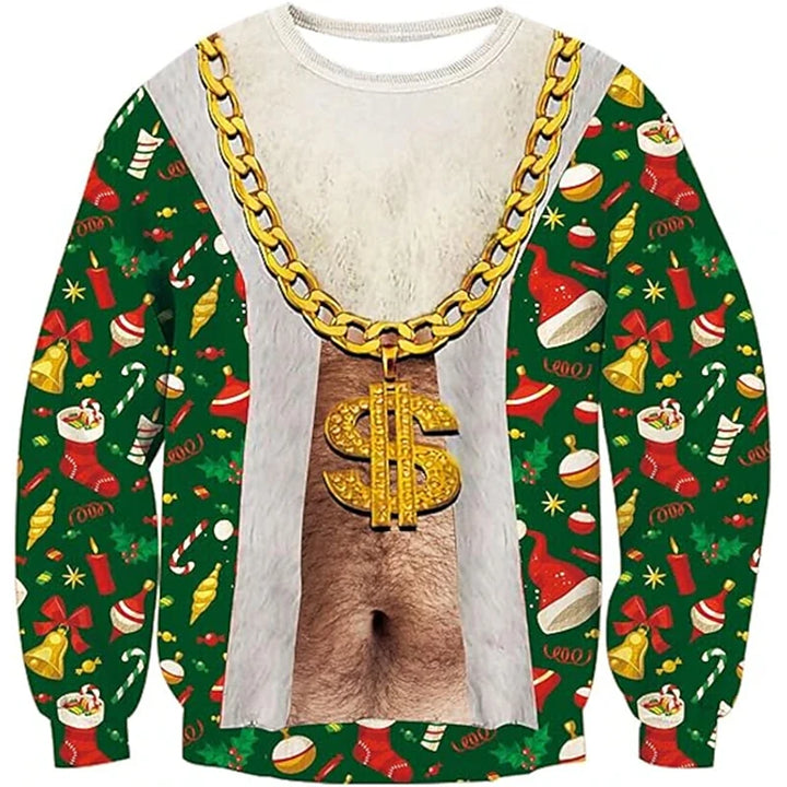Sjov grim julesweater med 3D-print til mænd - festpullover som gave