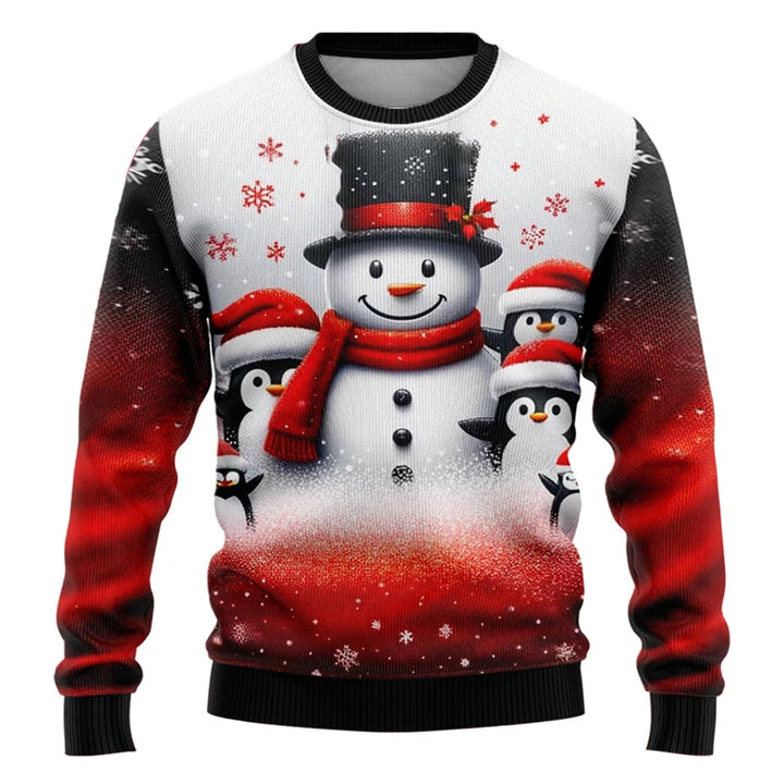 Unisex-sweatshirt med 3D-printet julemand og snemand til julefester