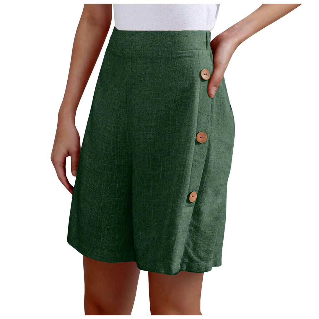 Women's High Waist Button Detail Shorts Dark Green
