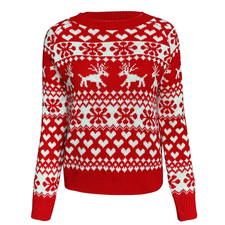 Christmas Winter Women Snowflake Print Knitted Sweater Pullover