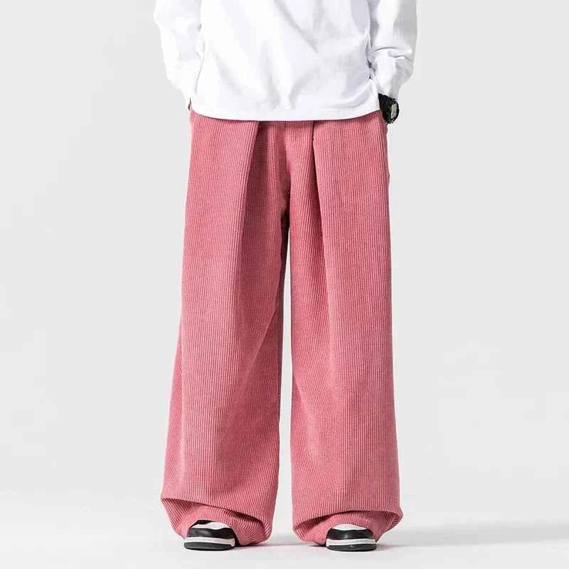 Men's Wide-Leg Corduroy Trousers Pink