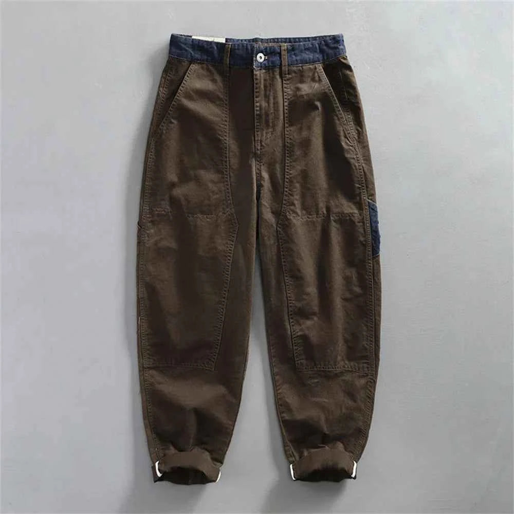 Men's Spliced Utility Cargo Pants Brown