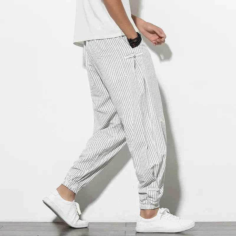 Men's Striped Pants - Stylish and Comfortable White