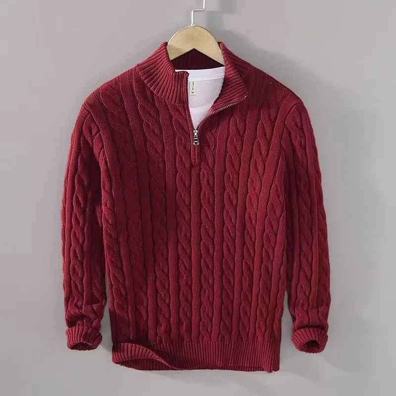 Men's Cable-Knit Sweater - Cozy Knitwear for Stylish Comfort Burgundy