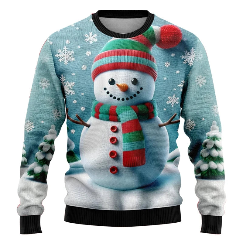 Unisex-sweatshirt med 3D-printet julemand og snemand til julefester