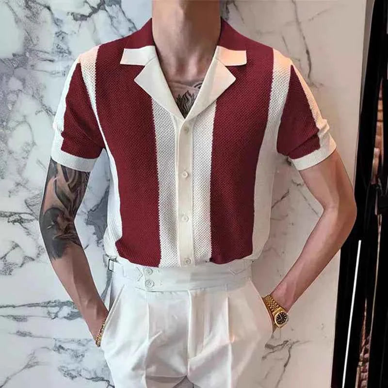 Men's Striped Luxury Polo Shirt Red