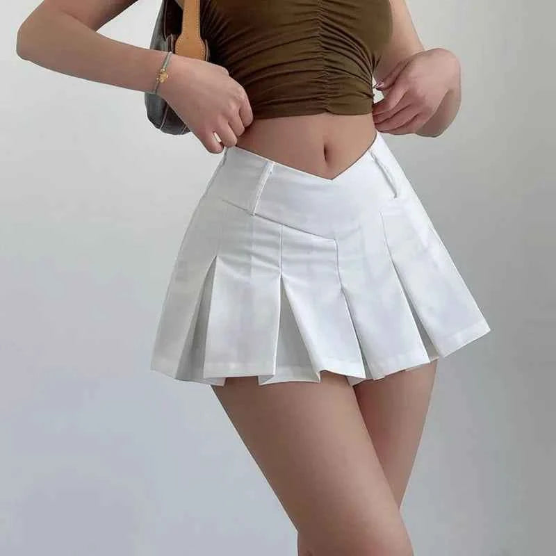 Women's High-Waist Pleated Mini Skirt White