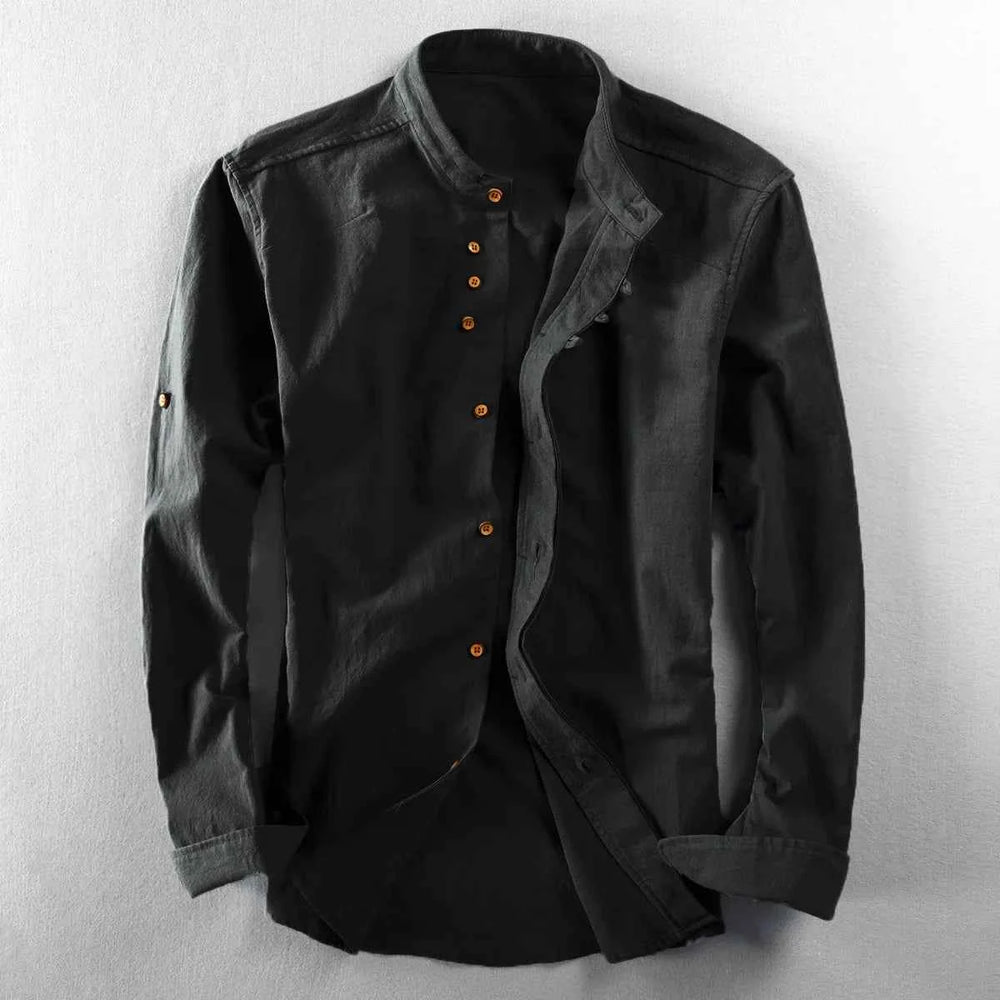 Men's Cotton-Linen Casual Shirt Black