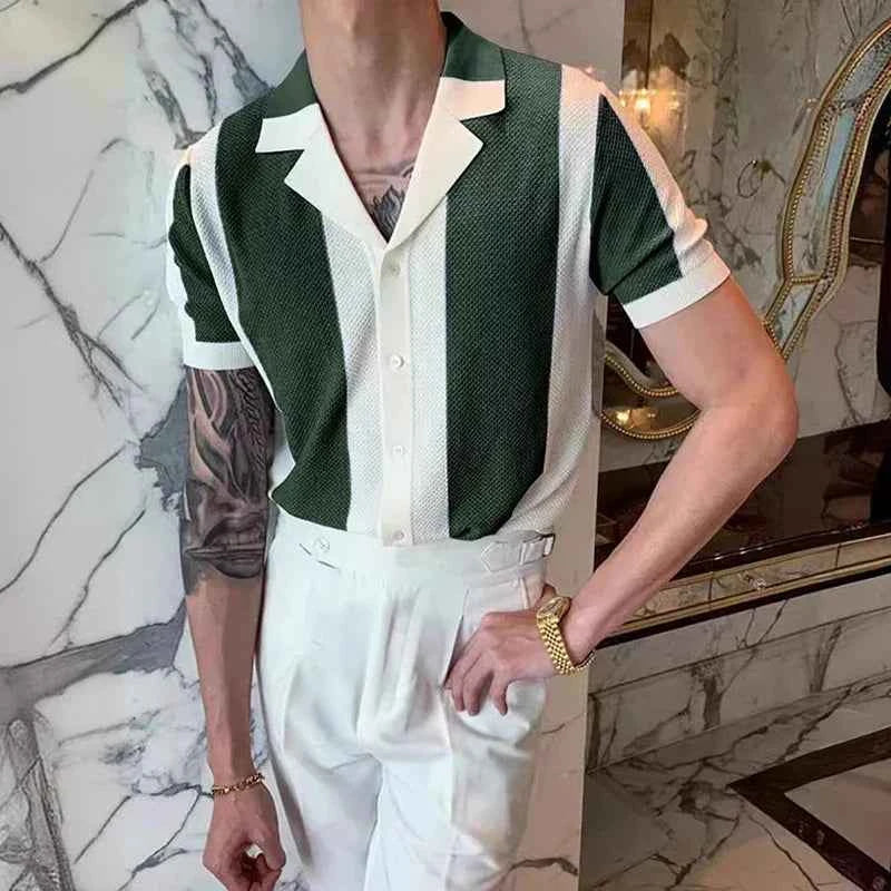 Men's Striped Luxury Polo Shirt Dark Green