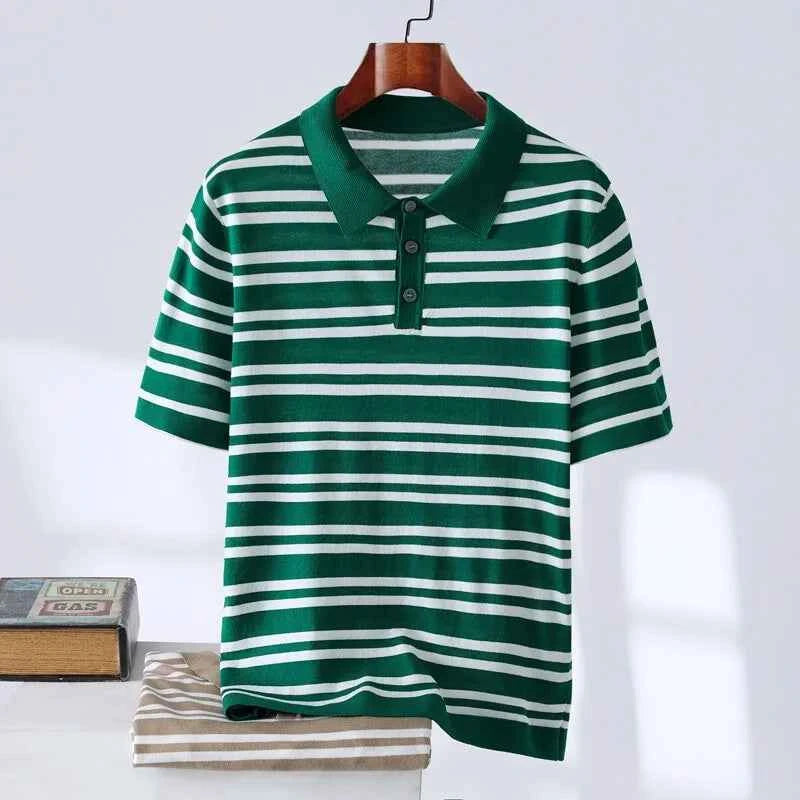 Men's Striped Polo Shirt - Stylish and Comfortable Green