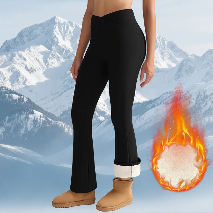 Women's Thick High Waist Fleece Leggings with Flared Design 700Black