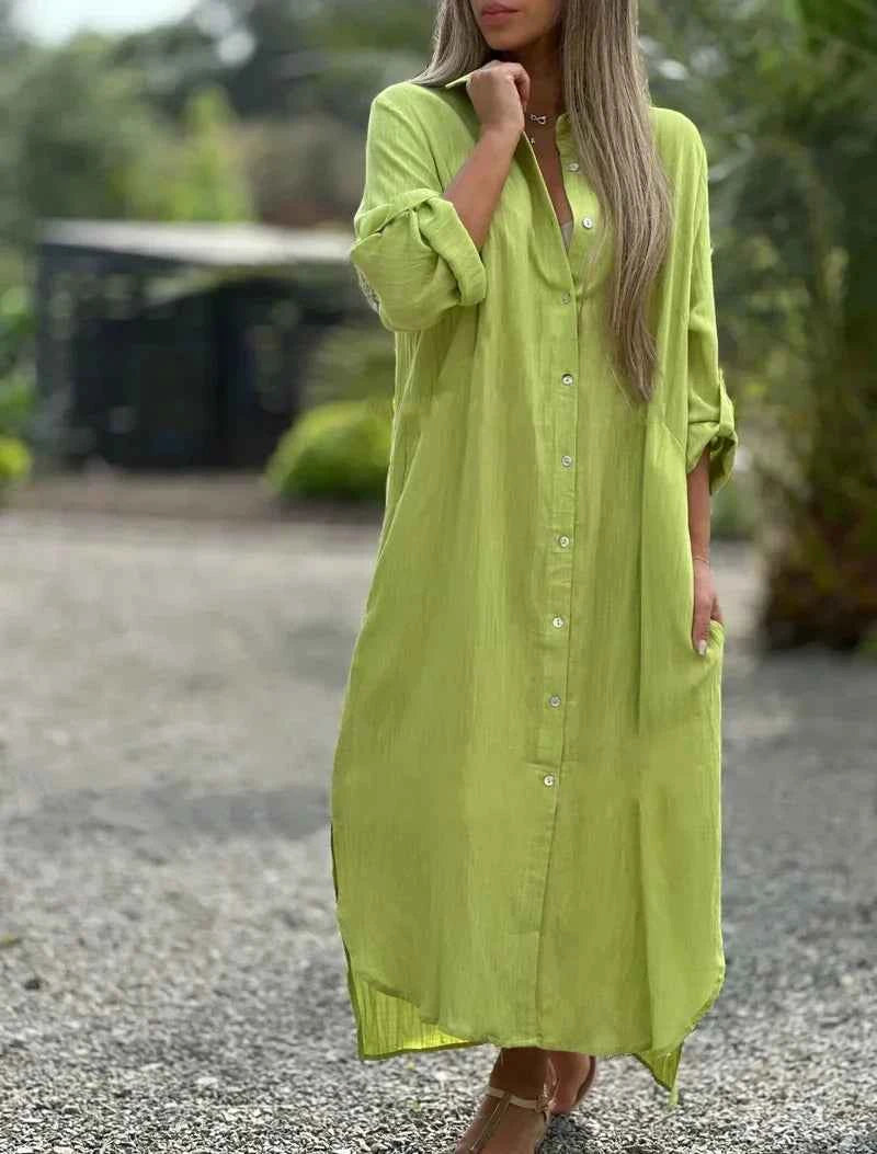 Mia | Elegant Cotton Hemp Summer Dress for Women Light Green