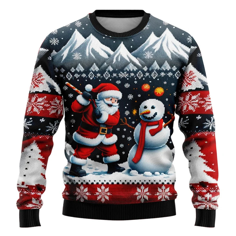 Unisex-sweatshirt med 3D-printet julemand og snemand til julefester