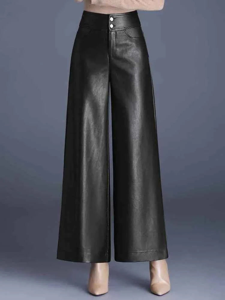 Women's Wide-Leg Leather Pants