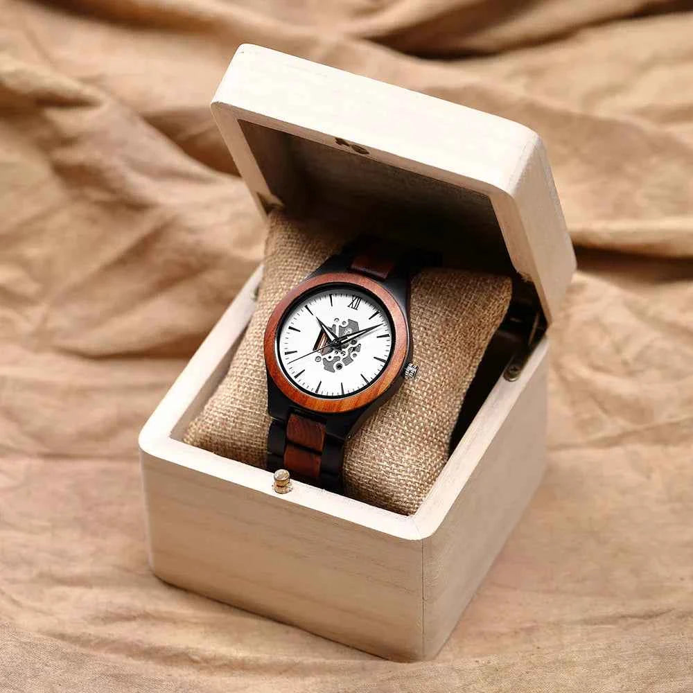 Wooden Skeleton Dial Analog Wristwatch | Durable Timepiece