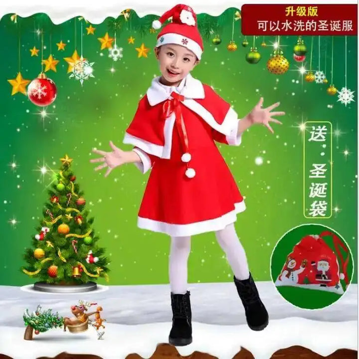 Halloween's Red Santa Claus Costume for Girls - Dress and Hat Set