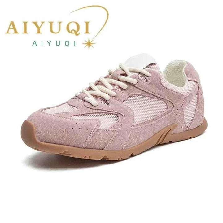 Women’s Genuine Leather Retro German Trainers Shoes Pink
