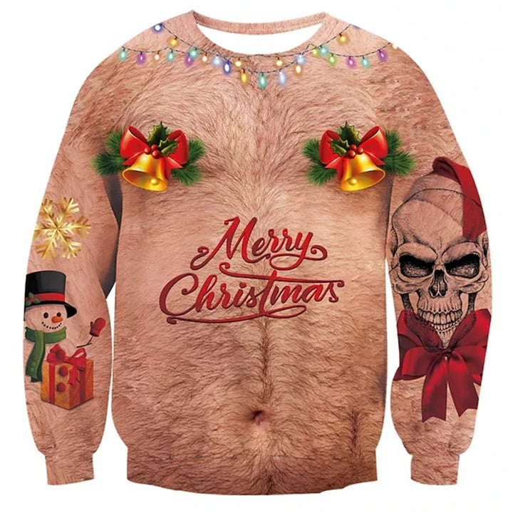 Sjov grim julesweater med 3D-print til mænd - festpullover som gave