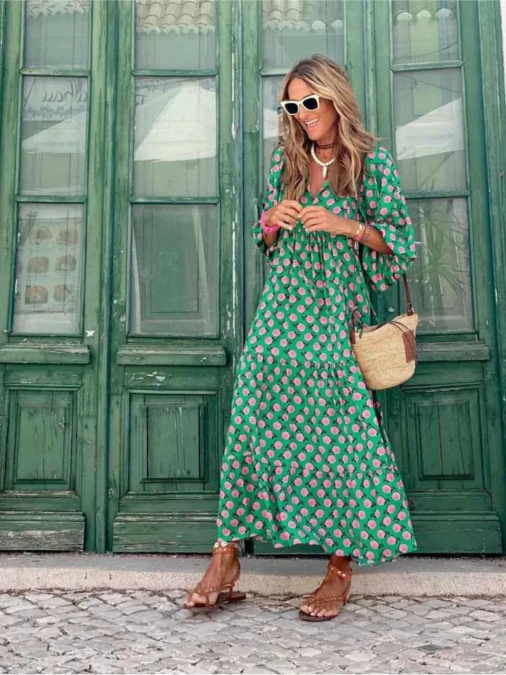 Roosmarijn | Boho Maxi Dress with Floral Print for Women Pink