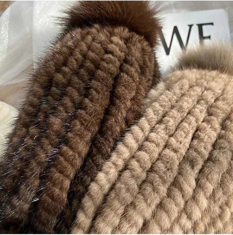 Ribbed Snug Fit Beanie Hat with Pom-Pom Earflaps