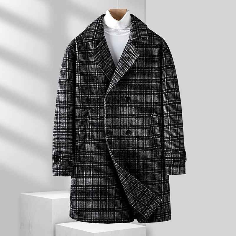 Men's Plaid Wool Coat Black