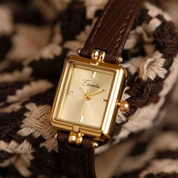 Elegant Aura Goldsmith Watch Square Brown