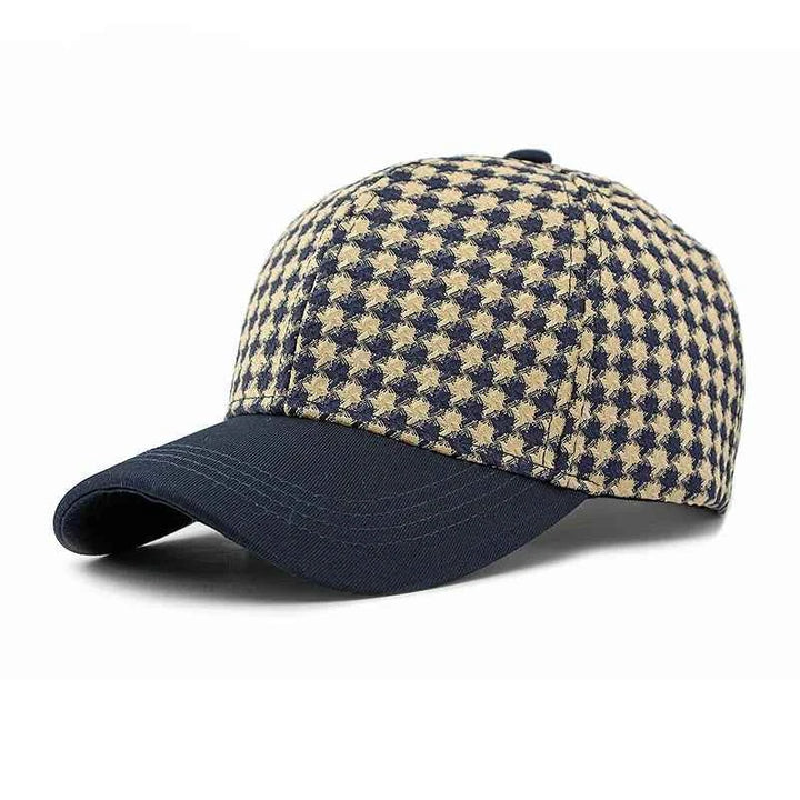 Houndstooth Pattern Canvas Cap Navy