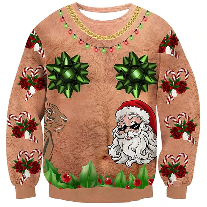 Sjov grim julesweater med 3D-print til mænd - festpullover som gave