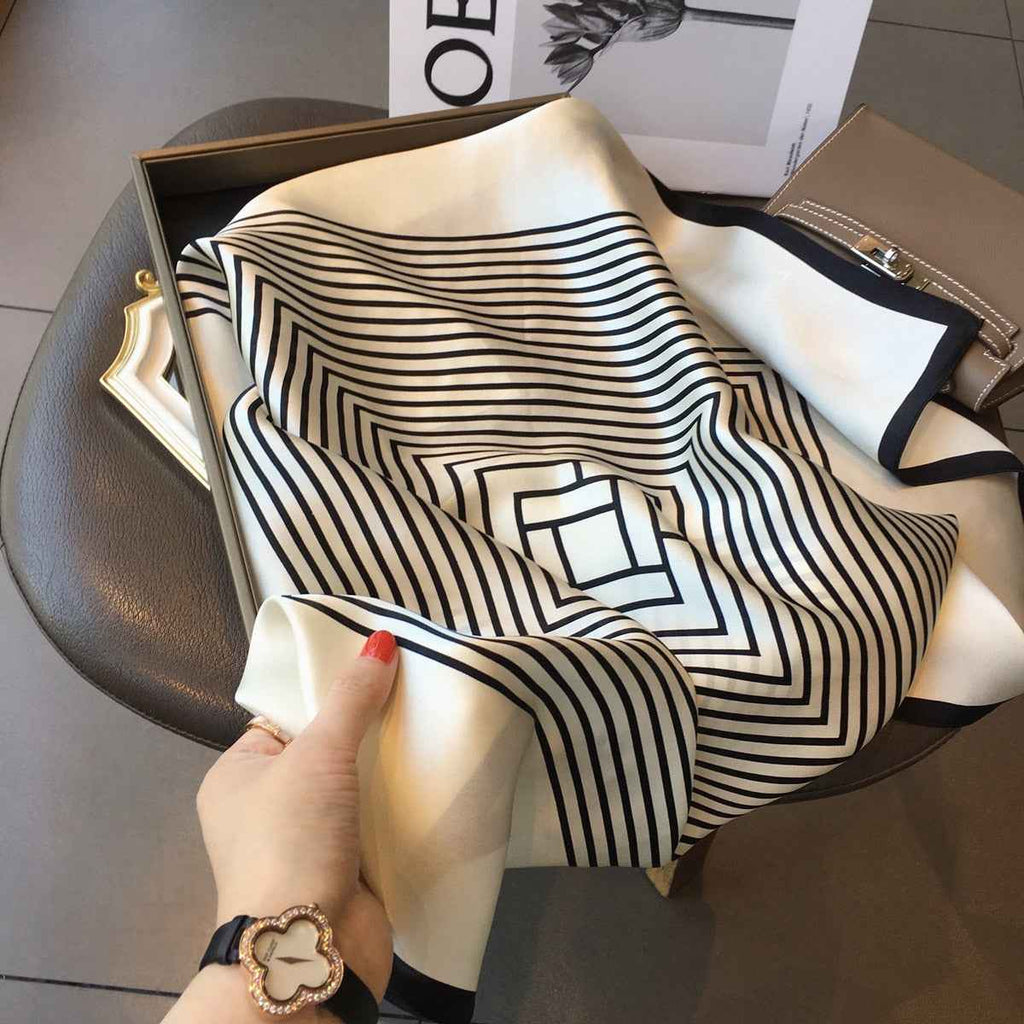 Women's Striped Silk Scarf - Elegant Fashion Accessory