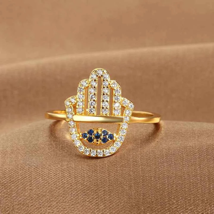 Adjustable Hamsa Protection Ring Gold