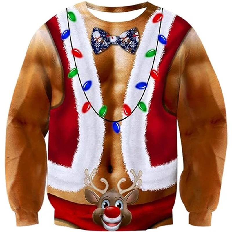 Sjov grim julesweater med 3D-print til mænd - festpullover som gave