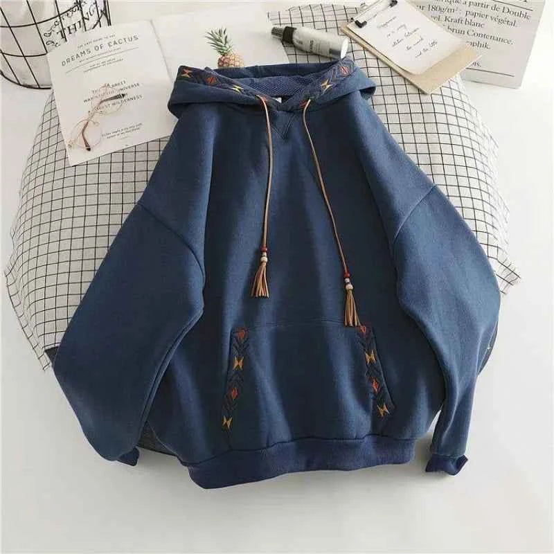Fleece-Lined Oversized Cotton Hoodie – Cozy Lazy-Style Trendy Blue (fleece-lined)