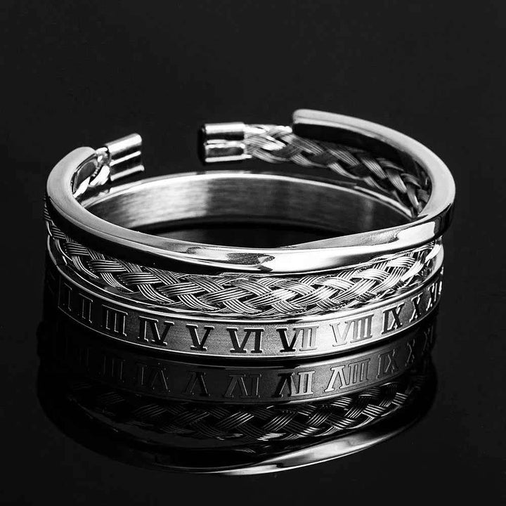Open Design Cuff Bracelet Set | Polished Finish - 3 Pieces Silver