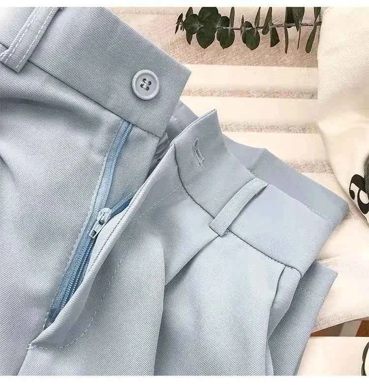 Women's High-Waist Pleated Trousers Blue