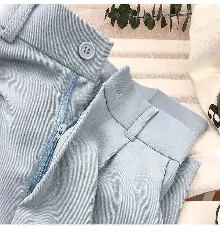 Women's High-Waist Pleated Trousers Blue