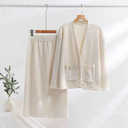 Women's Loose Fit Cardigan with Button Closure, Drawstring Waist, and Pockets Beige Een maat