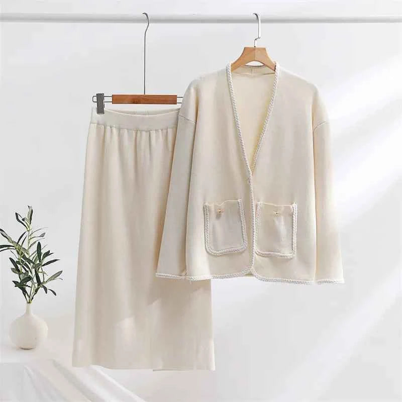 Women's Loose Fit Cardigan with Button Closure, Drawstring Waist, and Pockets Beige Een maat