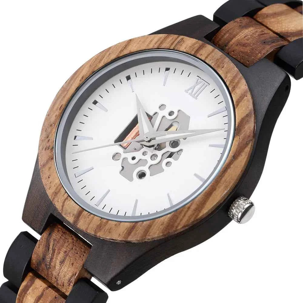 Wooden Skeleton Dial Analog Wristwatch | Durable Timepiece